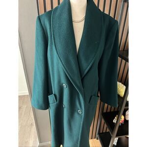 Forecaster vintage green Women Long Wool Double Breasted Trench Coat Sz 6